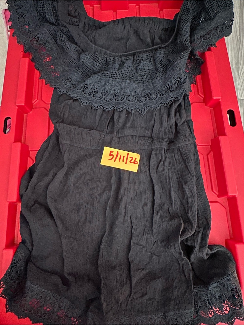 Girls' Black Lace-Trim Casual Dress